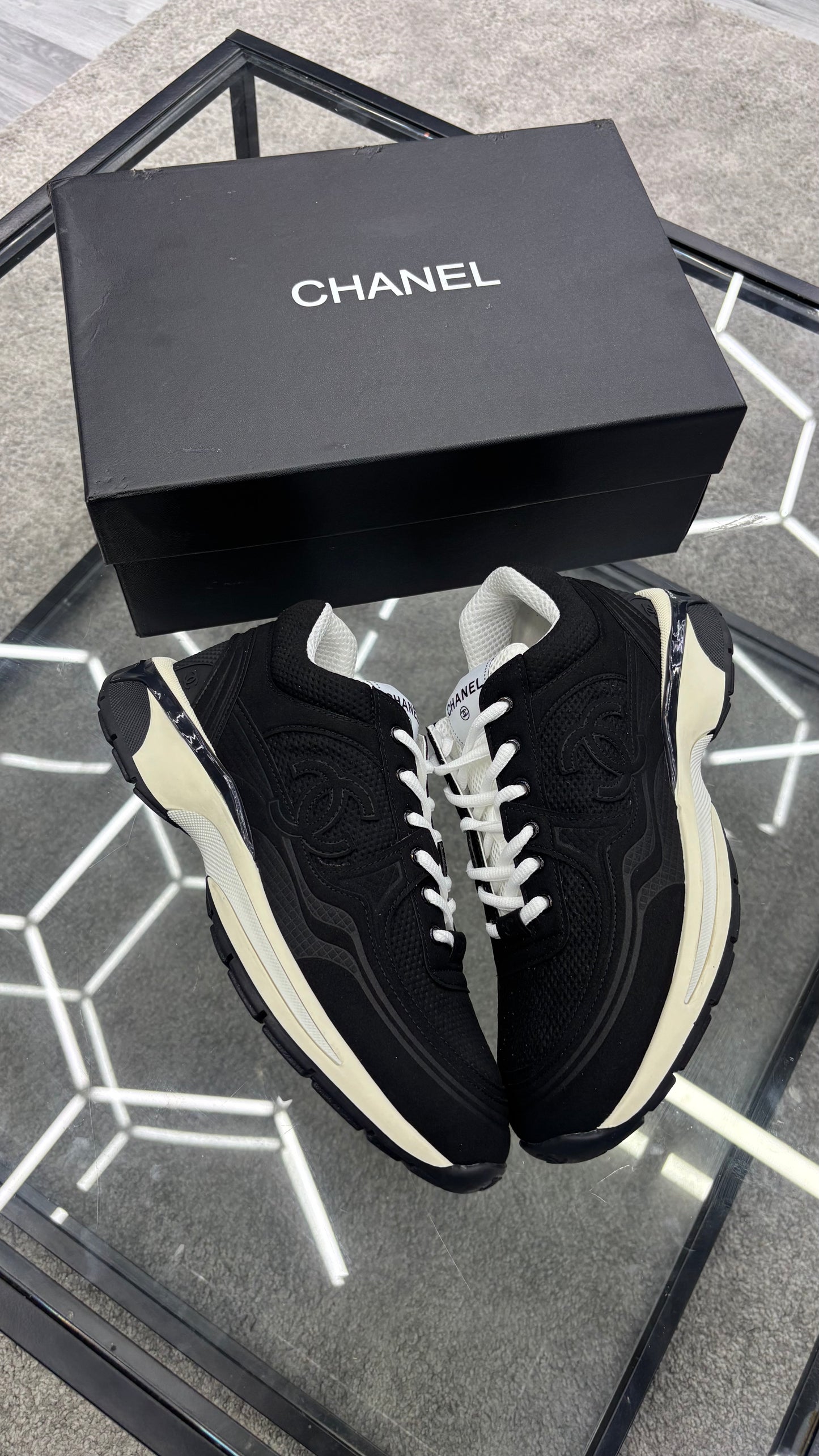 Leather Chanel Trainers Black/White