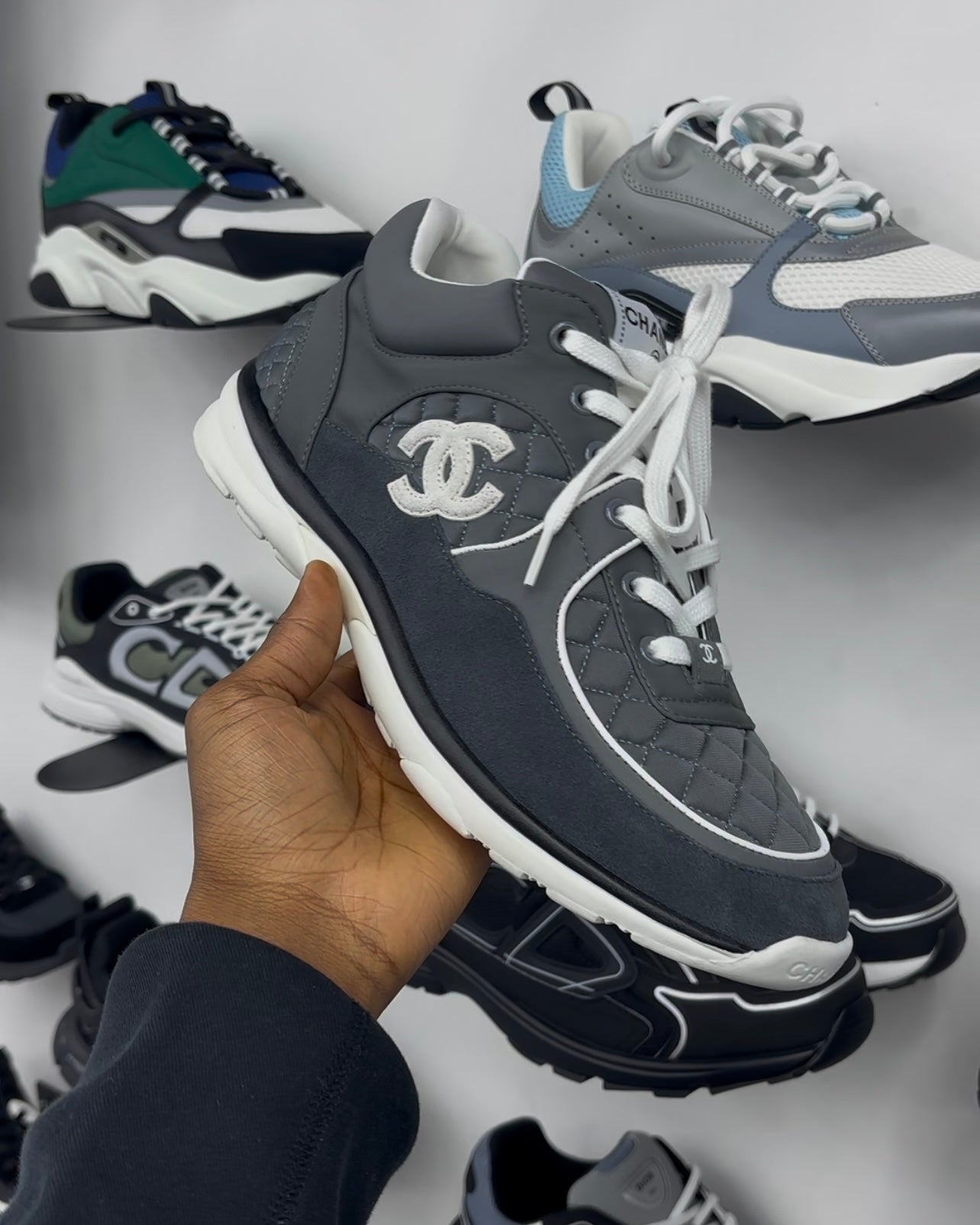 Chanel CC Logo Grey Quilted Runners