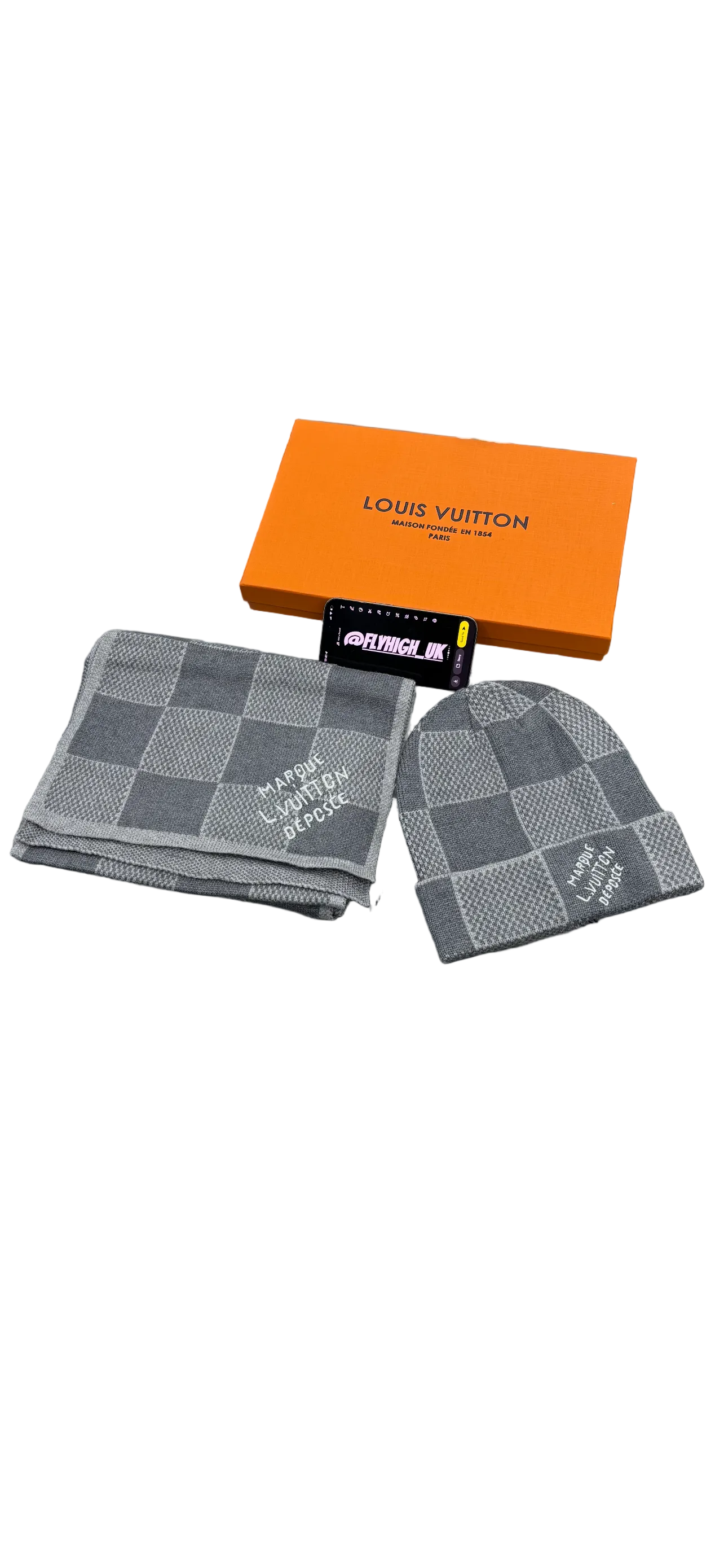 Louis Vuitton Grey Damier Heritage Hat & Scarf Set