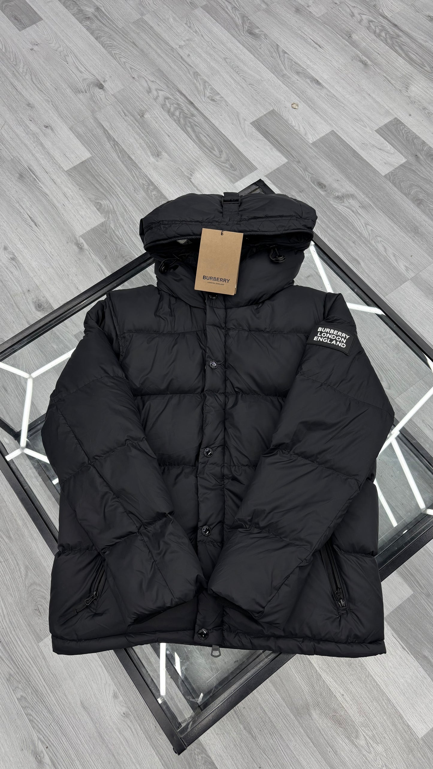 Burberry Detachable Sleeve Black Hooded Puffer