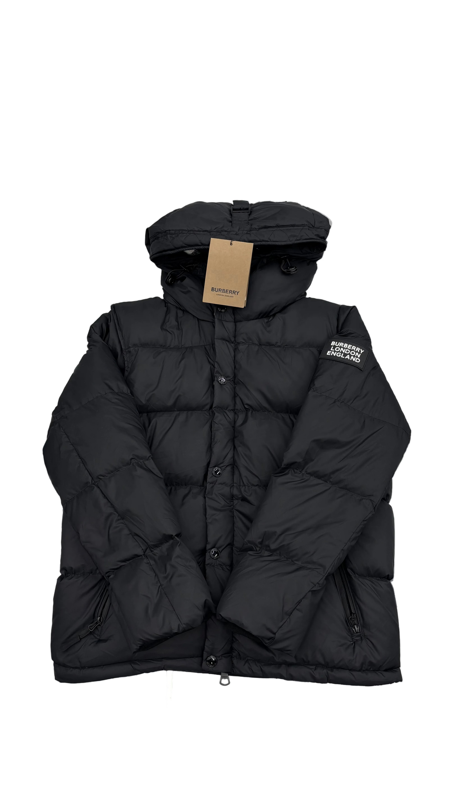 Burberry Detachable Sleeve Black Hooded Puffer