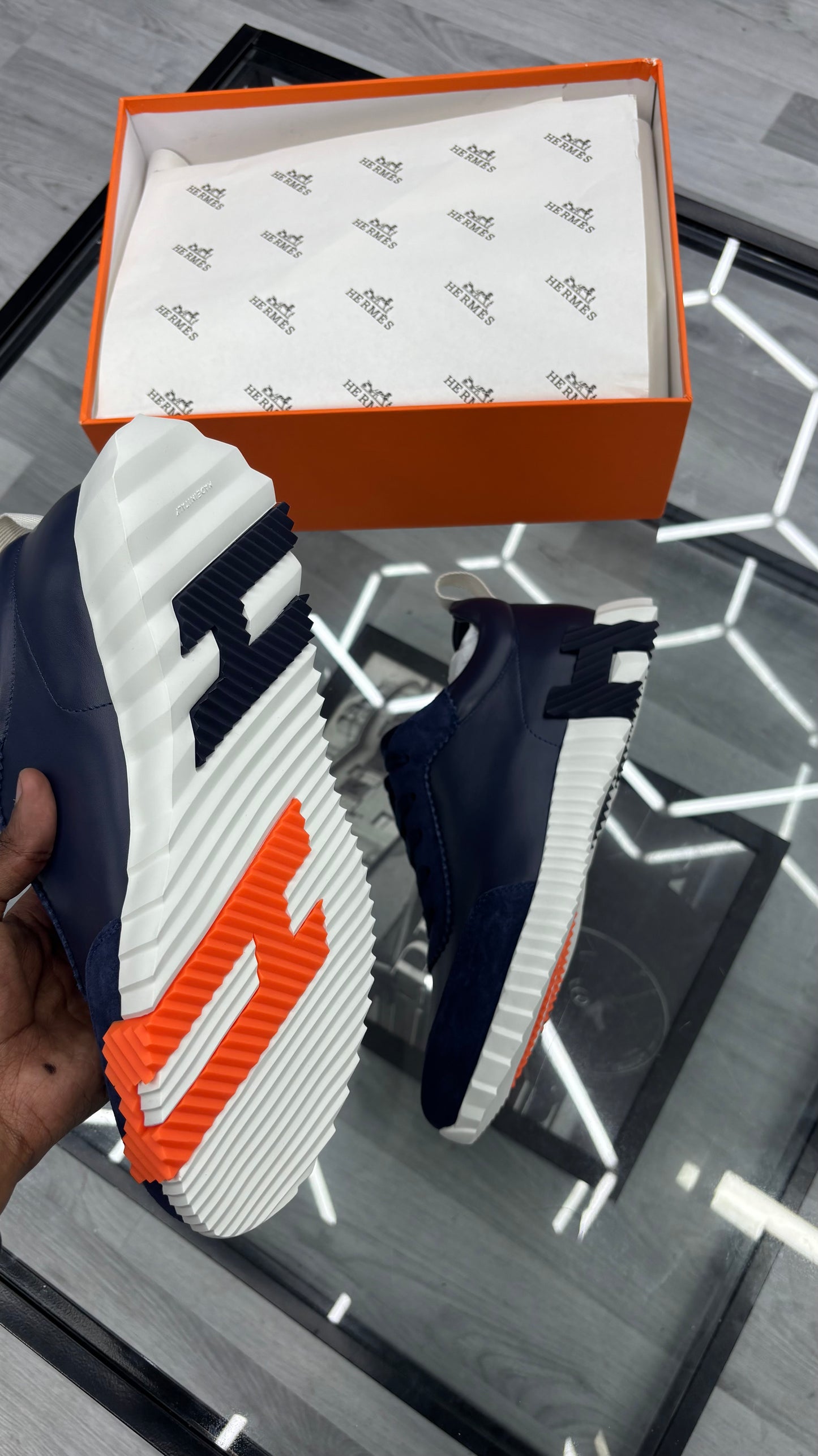 Navy Blue /Orange Hermes Bouncer Trainers
