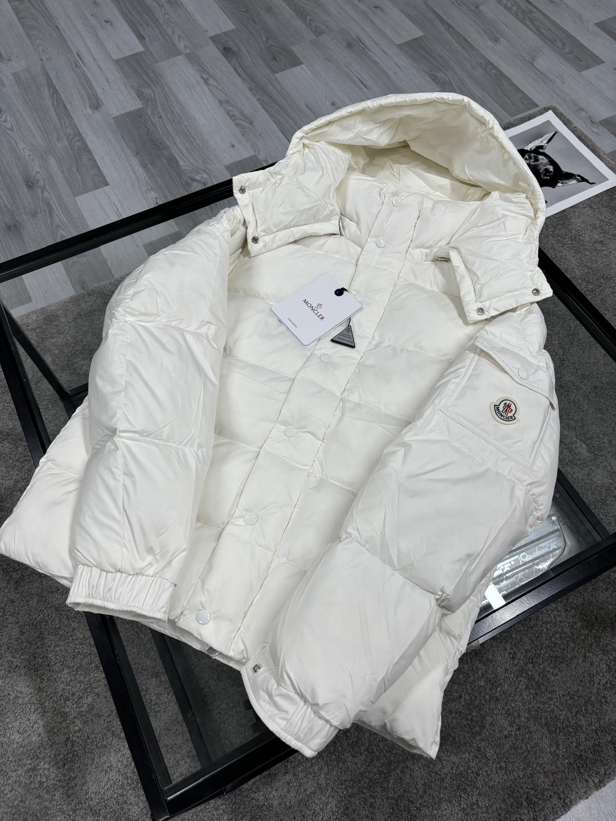 Moncler White Vezere Hooded Short Down Jacket