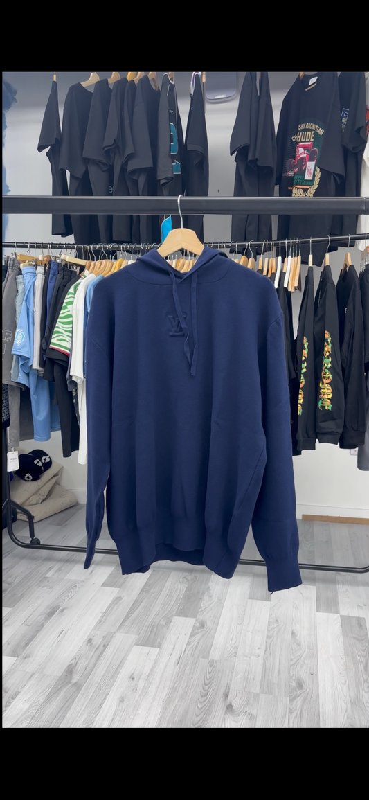 Lv Knitted Hoodie Navy