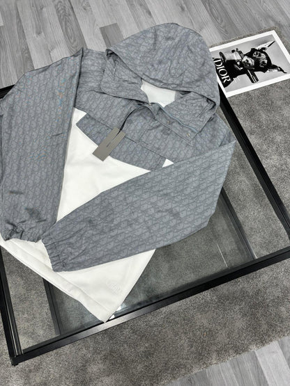 Dior Oblique White Silver Hooded Anorak Jacket
