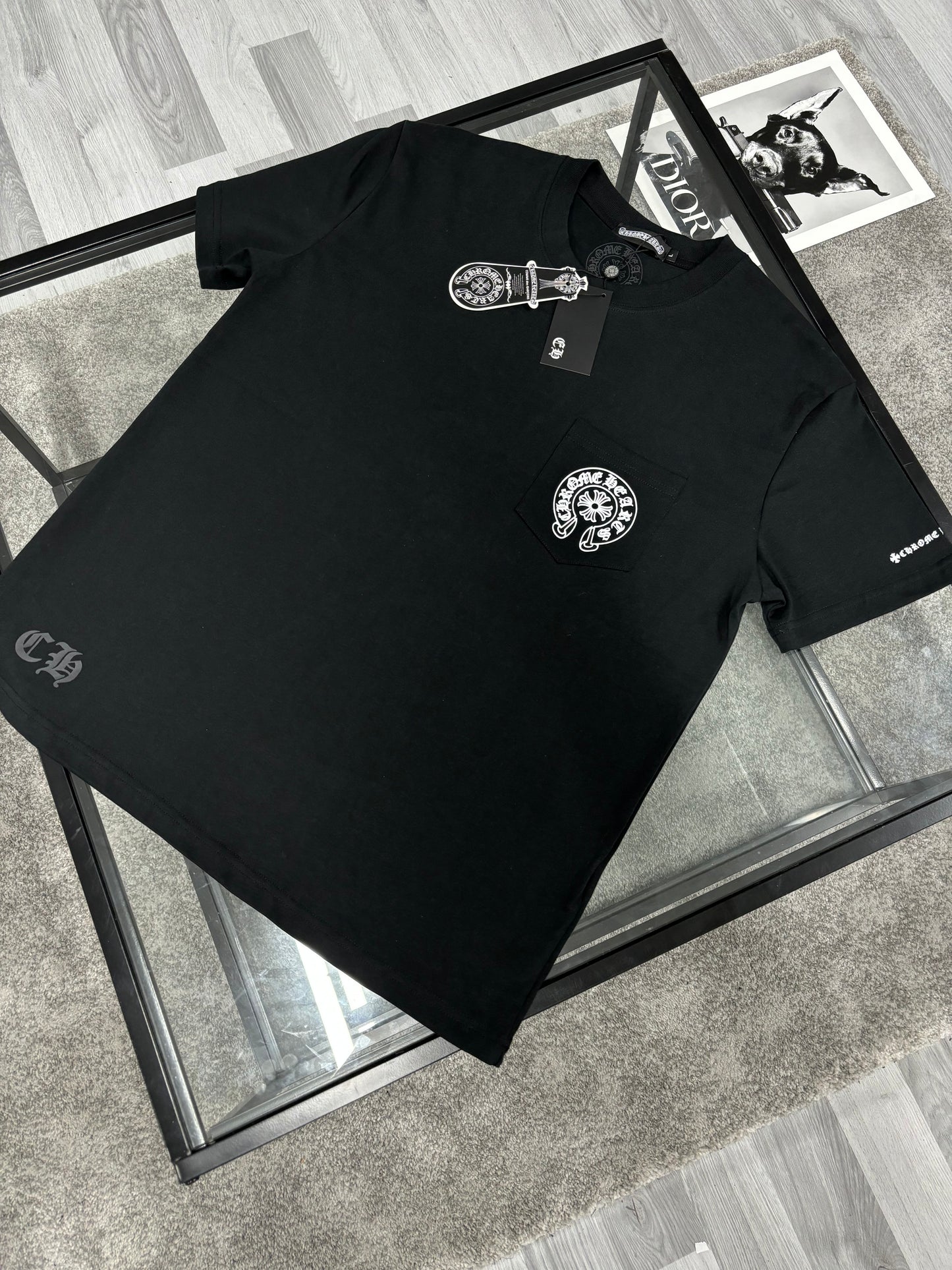 Chrome Hearts Black White Horseshoe Logo T Shirt
