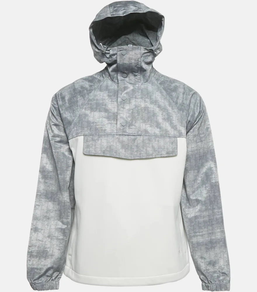 Dior Oblique White Silver Hooded Anorak Jacket