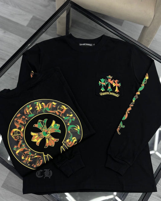 Chrome Hearts Long Sleeve Horseshoe Triple Cross T Shirt