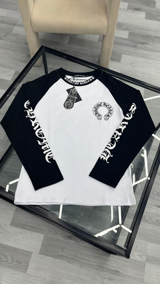 Chrome Hearts Black White Long Sleeve Horseshoe T Shirt