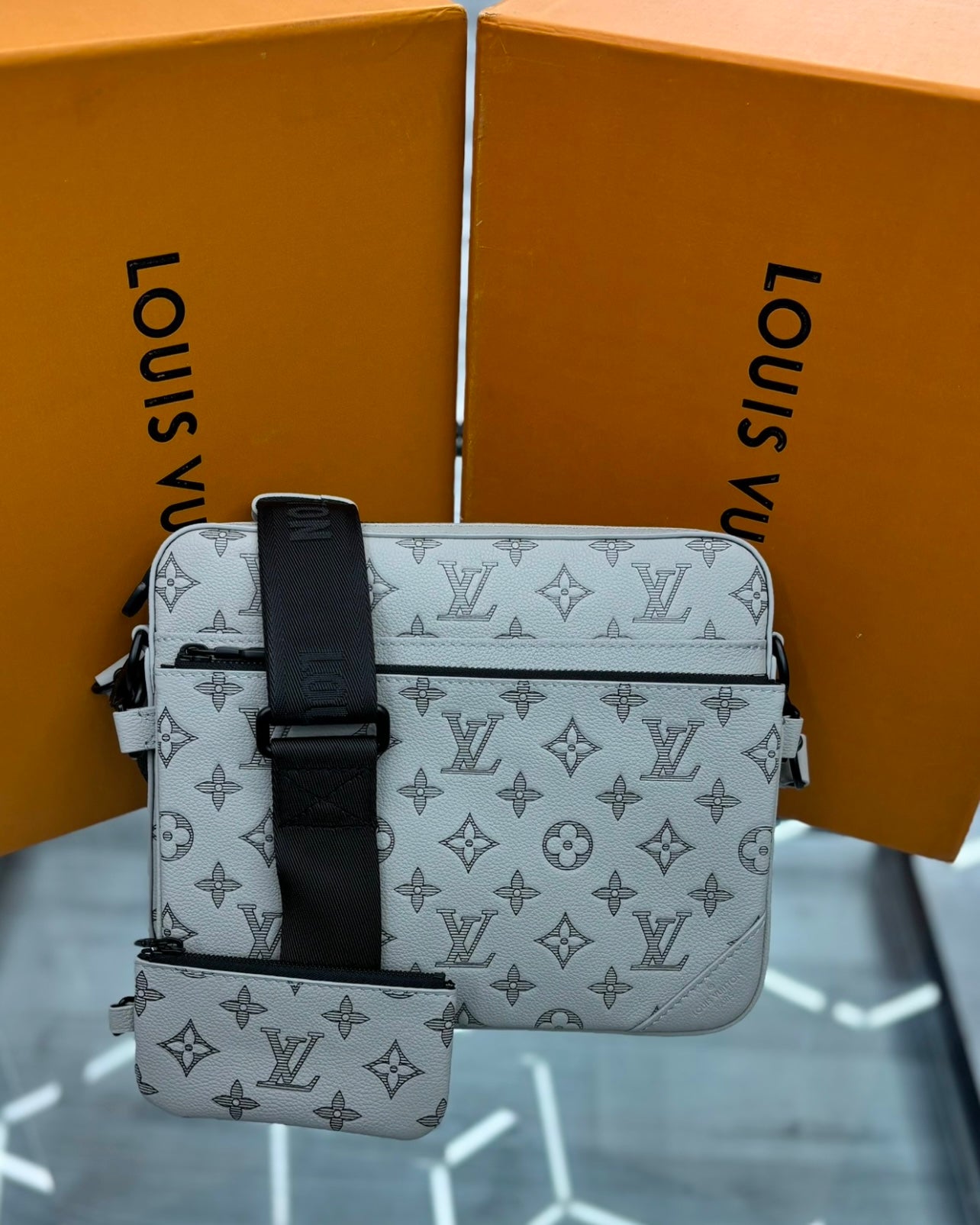 Louis Vuitton Monogram Shadow Grey Trio Messenger Bag