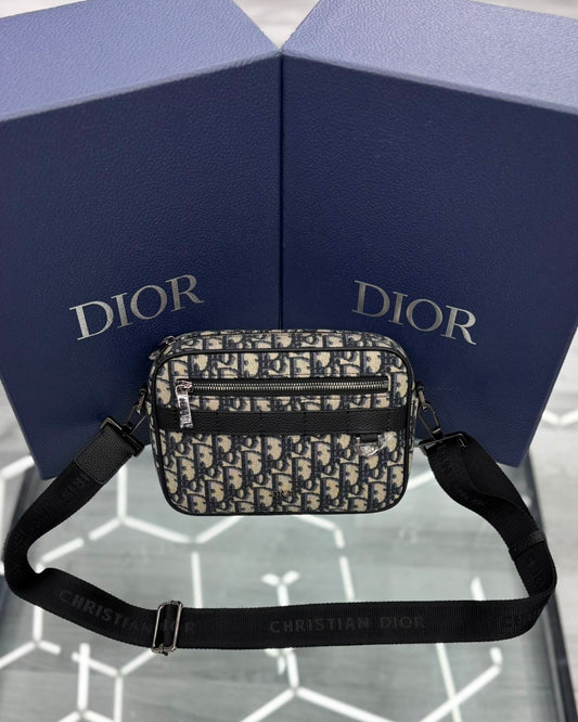 Dior Mini Safari Bag Beige and Black Oblique with Strap