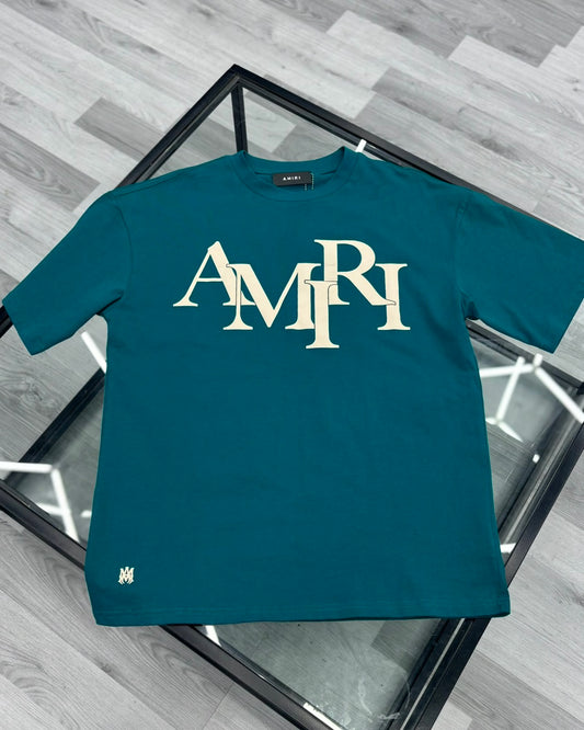 Amiri Staggered Green Logo Tshirt