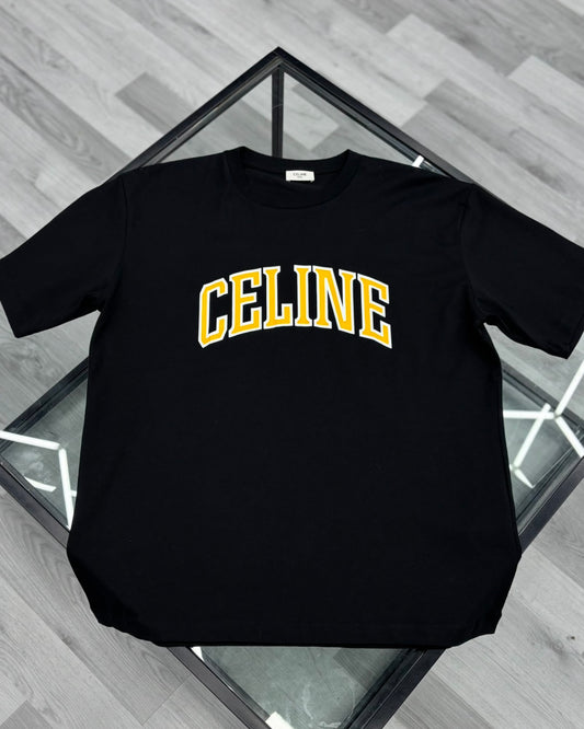 Celine Black and Yellow College Logo T Shirt