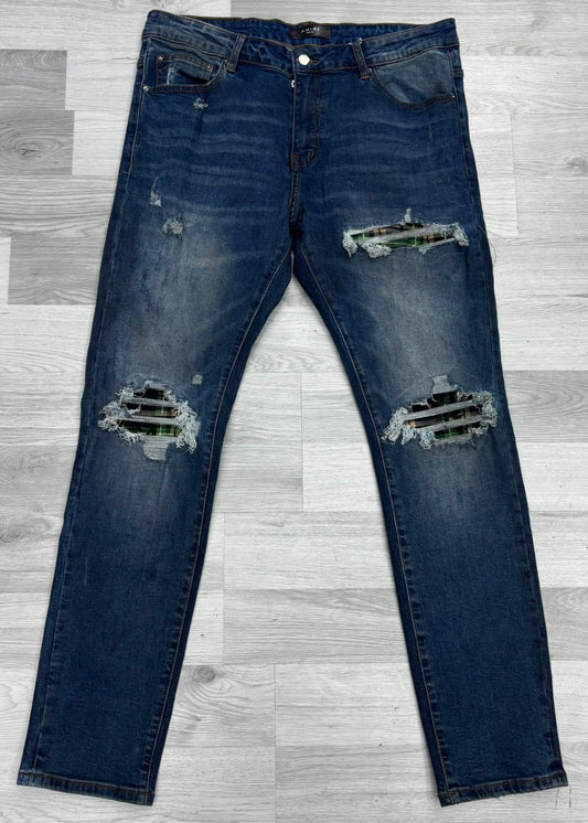 Amiri Distressed Flannel MX1 Blue Jeans