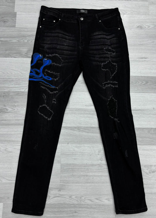 Amiri Blue Snake Patch Black Jeans
