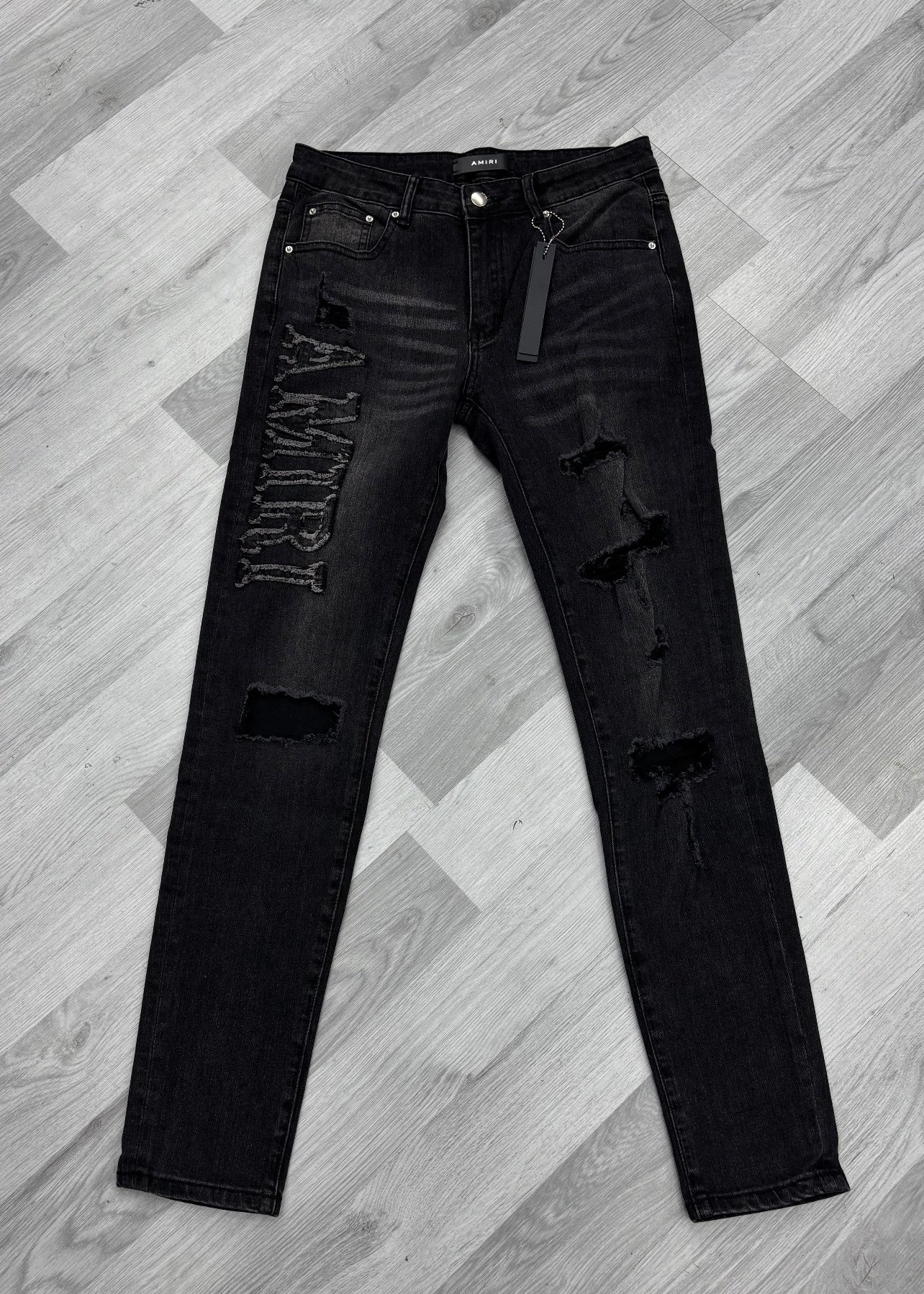Amiri Black Distressed Logo Jeans