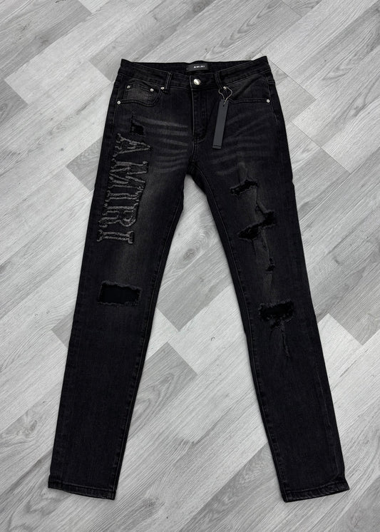Amiri Black Distressed Logo Jeans