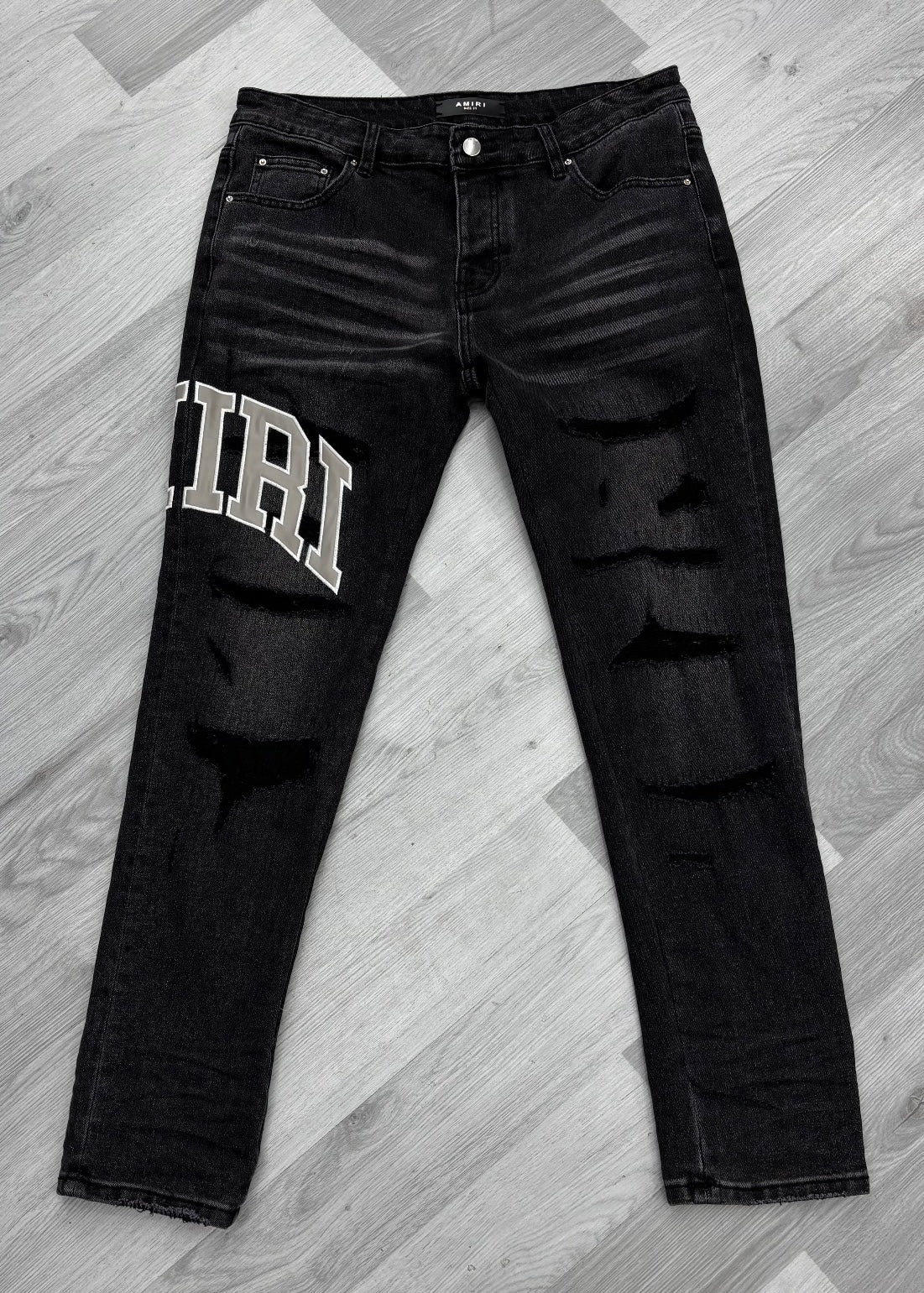 Amiri Varsity Logo Repair Black Jeans