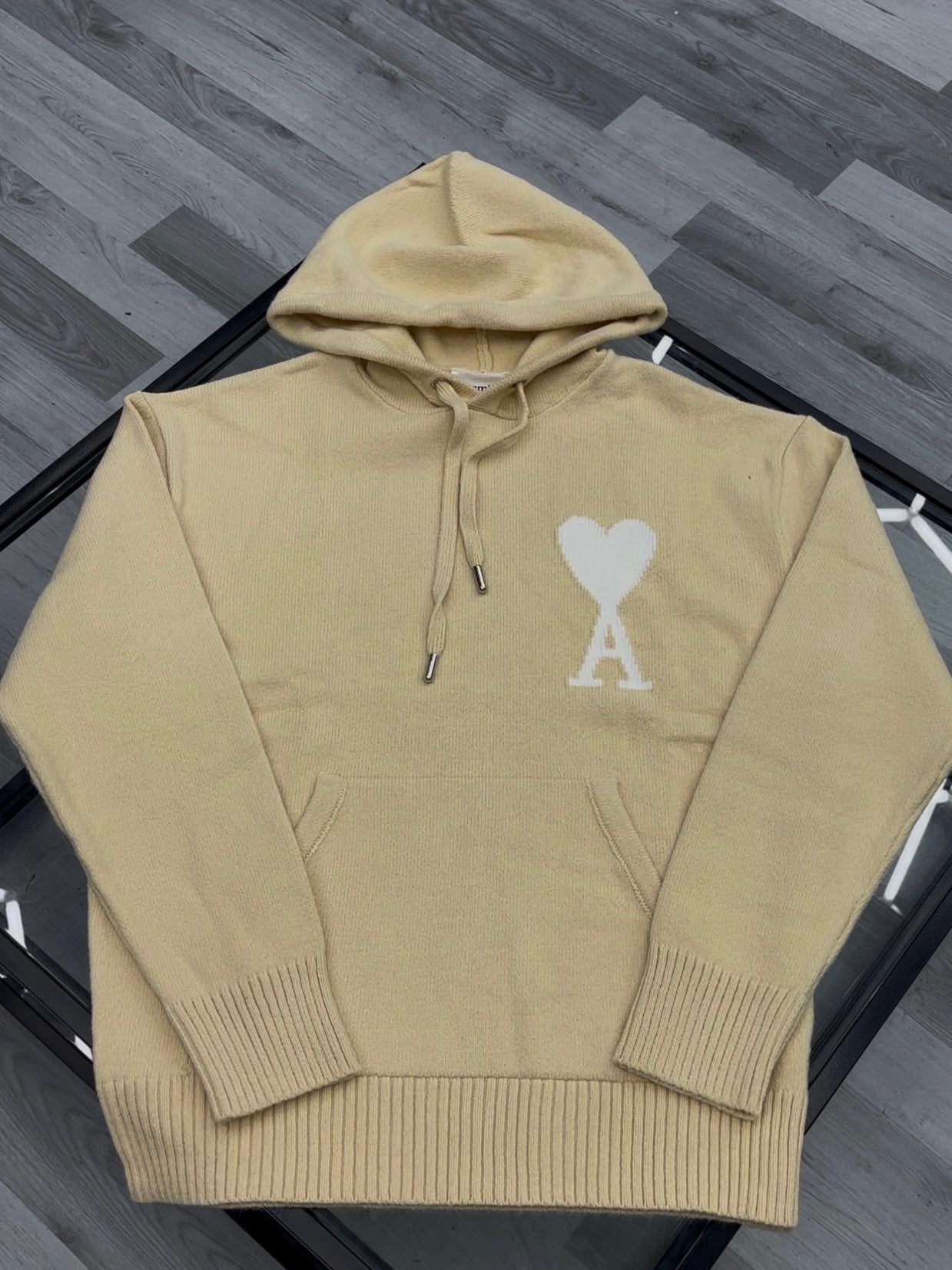 Ami Beige Knitted Logo Hoodie