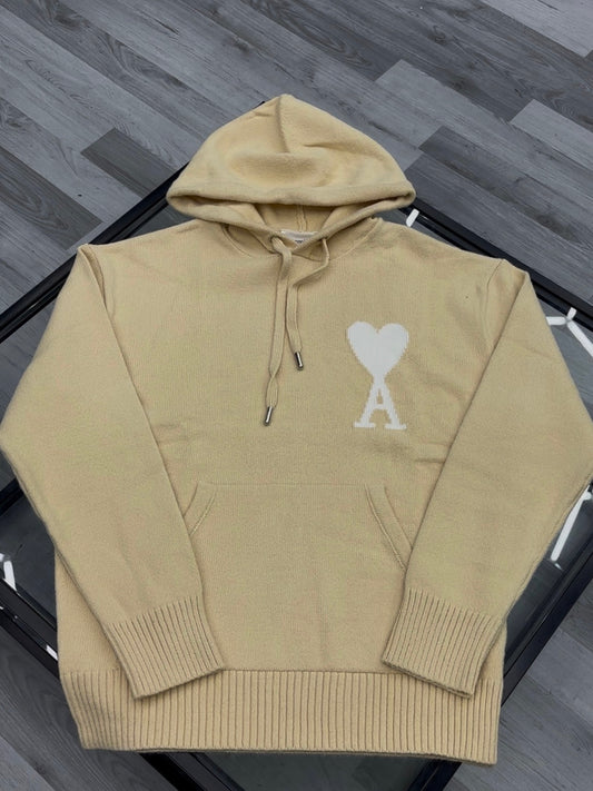 Ami Beige Knitted Logo Hoodie
