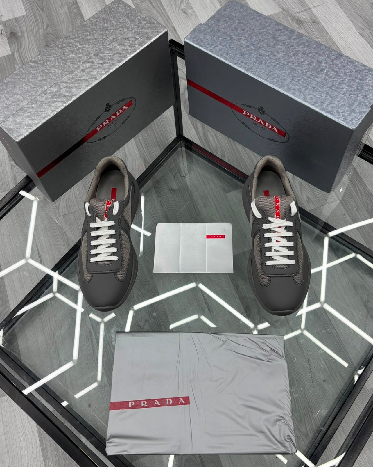 Prada Americas Cup Grey Trainers