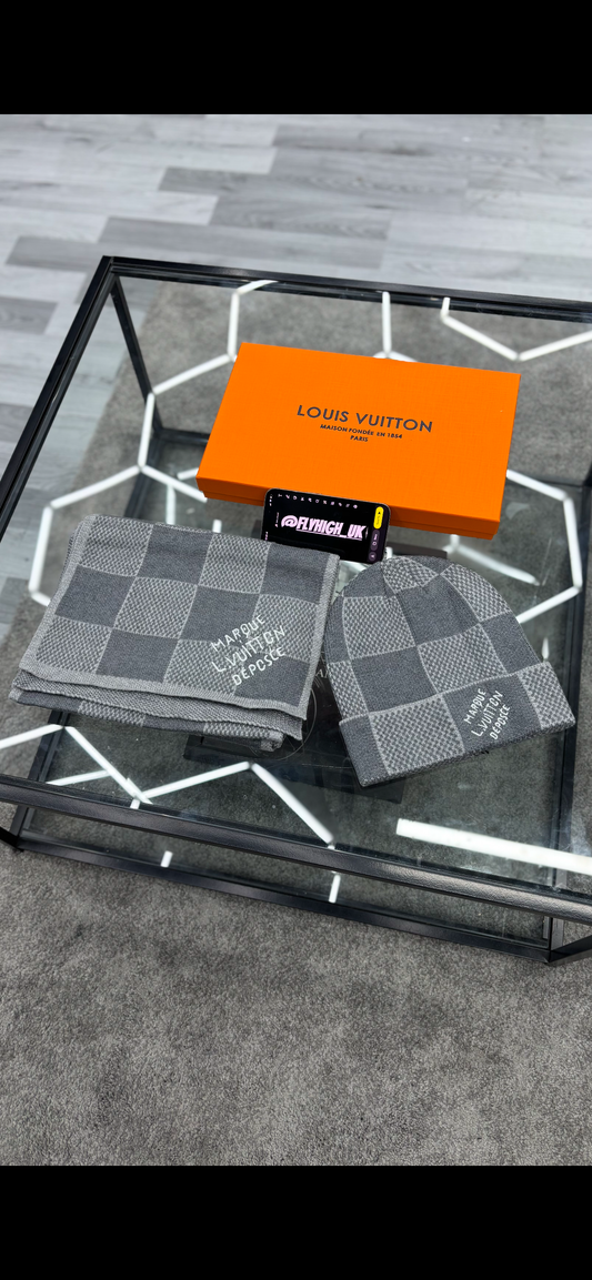 Louis Vuitton Grey Damier Heritage Hat & Scarf Set