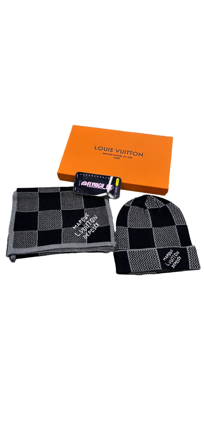 Louis Vuitton Black Damier Heritage Hat & Scarf Set