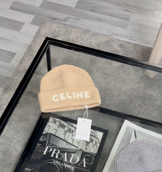 Celine Beige Logo Beanie
