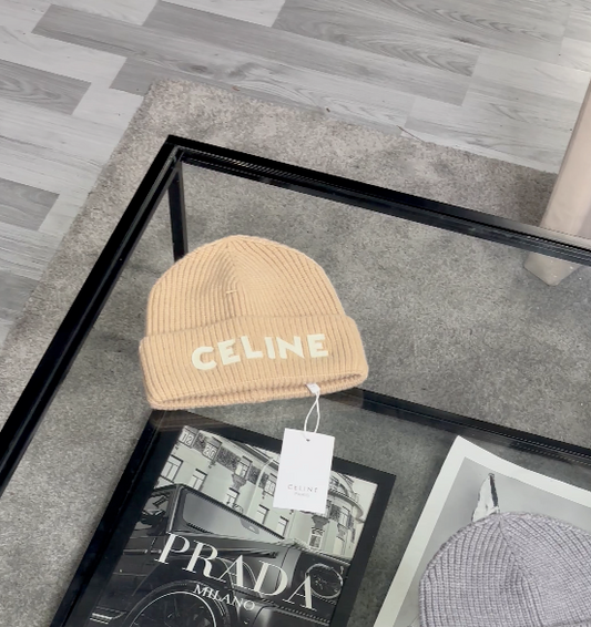 Celine Beige Logo Beanie